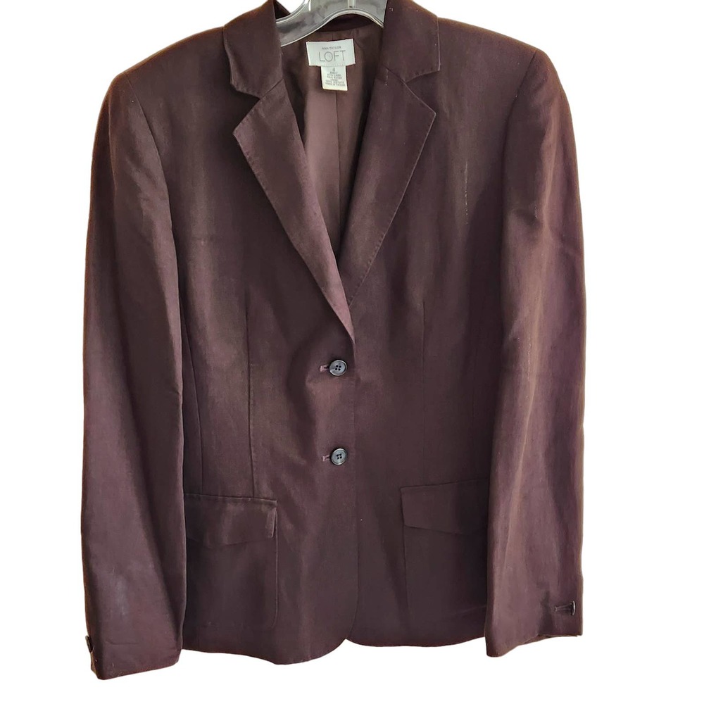 Ann Taylor LOFT Dark Brown Linen Blend Blazer Jacket 4